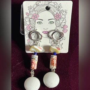 **Coastal Elegance: Handcrafted Sterling Silver and Ceramic Earrings**